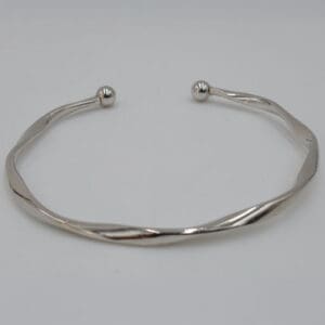 African Twisted Silver Cuff Bracelet/Bangle, Thin